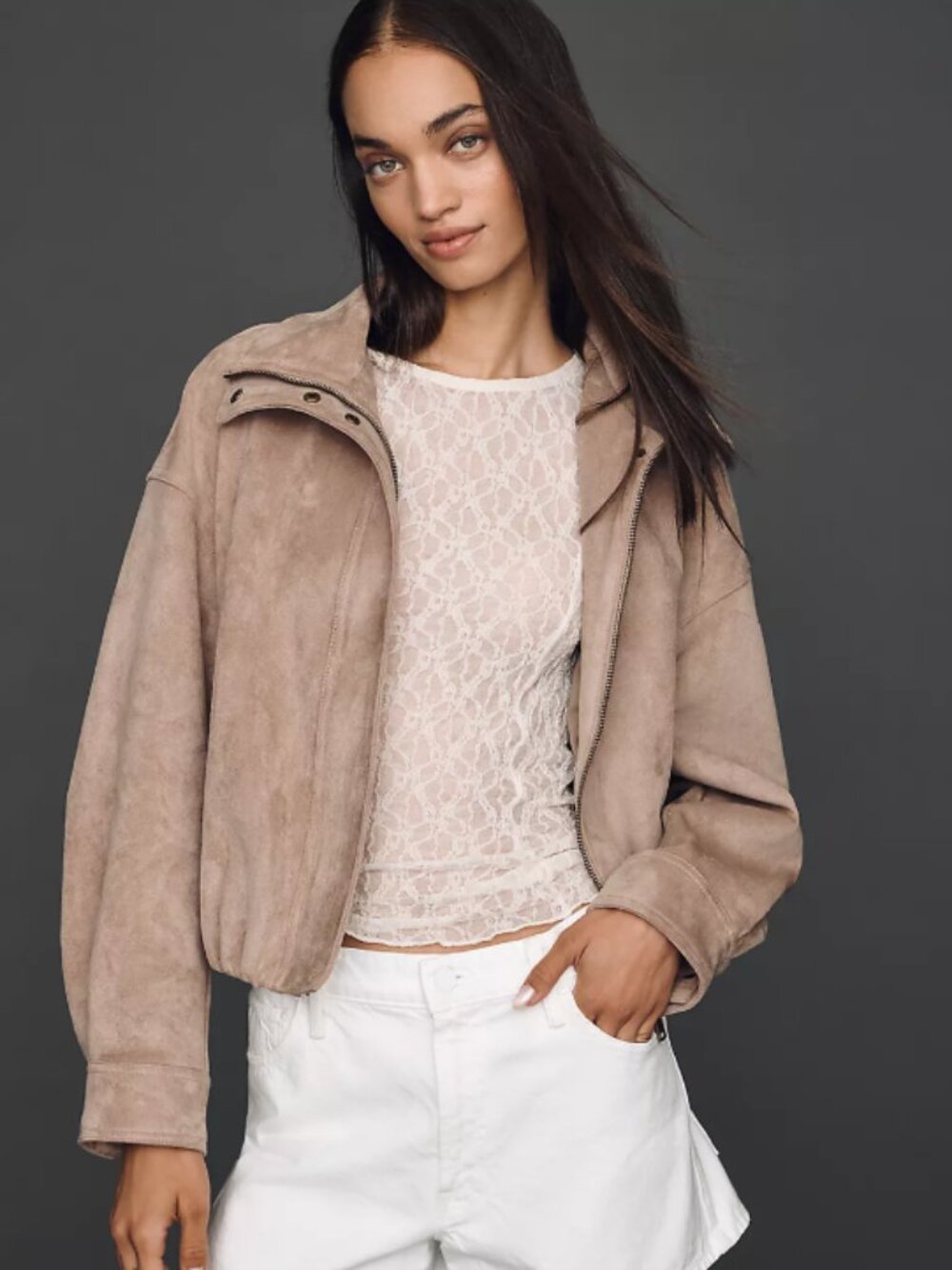 Anthropologie Imara Faux Suede Funnel Neck Jacket